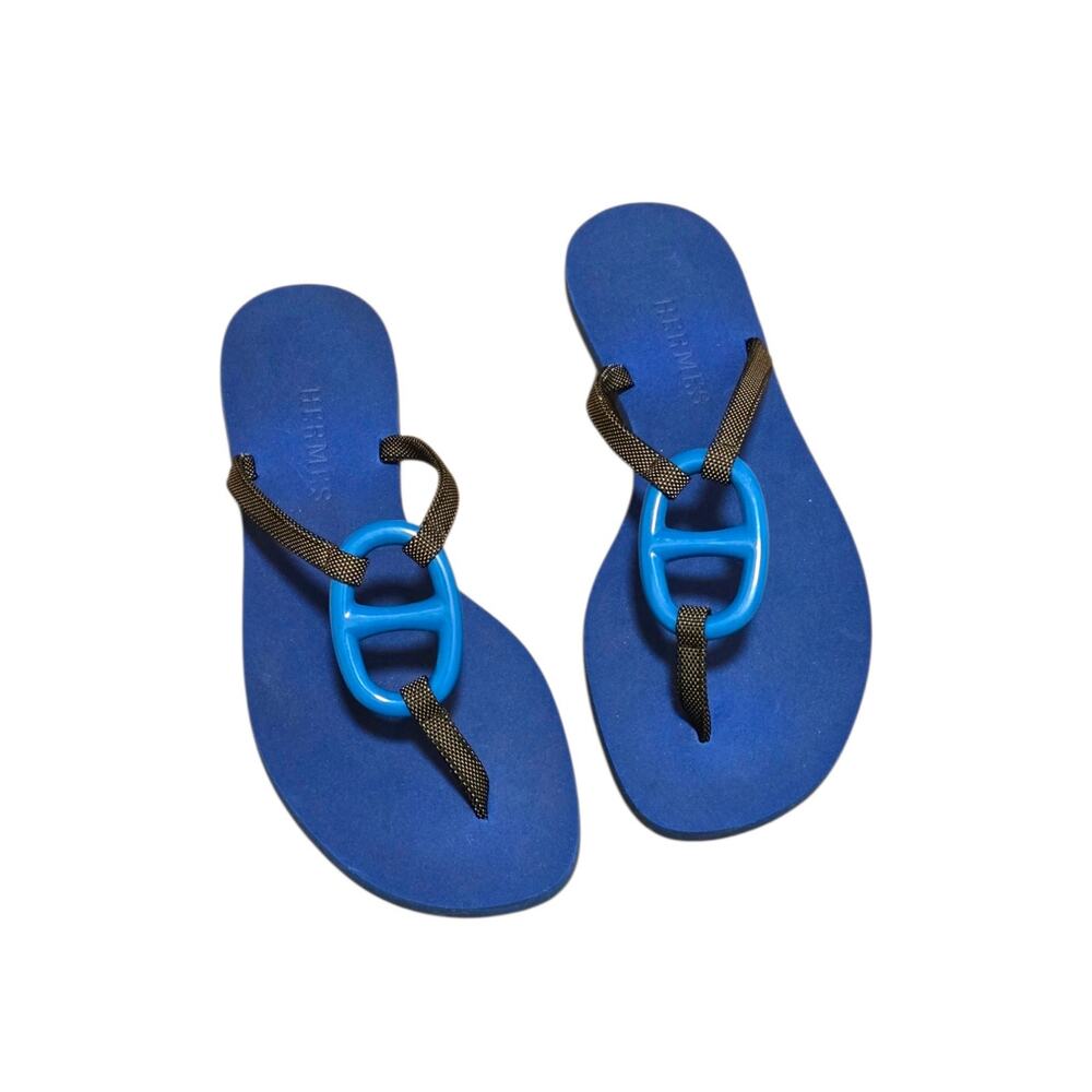 Hermes Cobalt Blue Minimalist Kala‎ Nera Flip Flops Beach Sandals Hermès